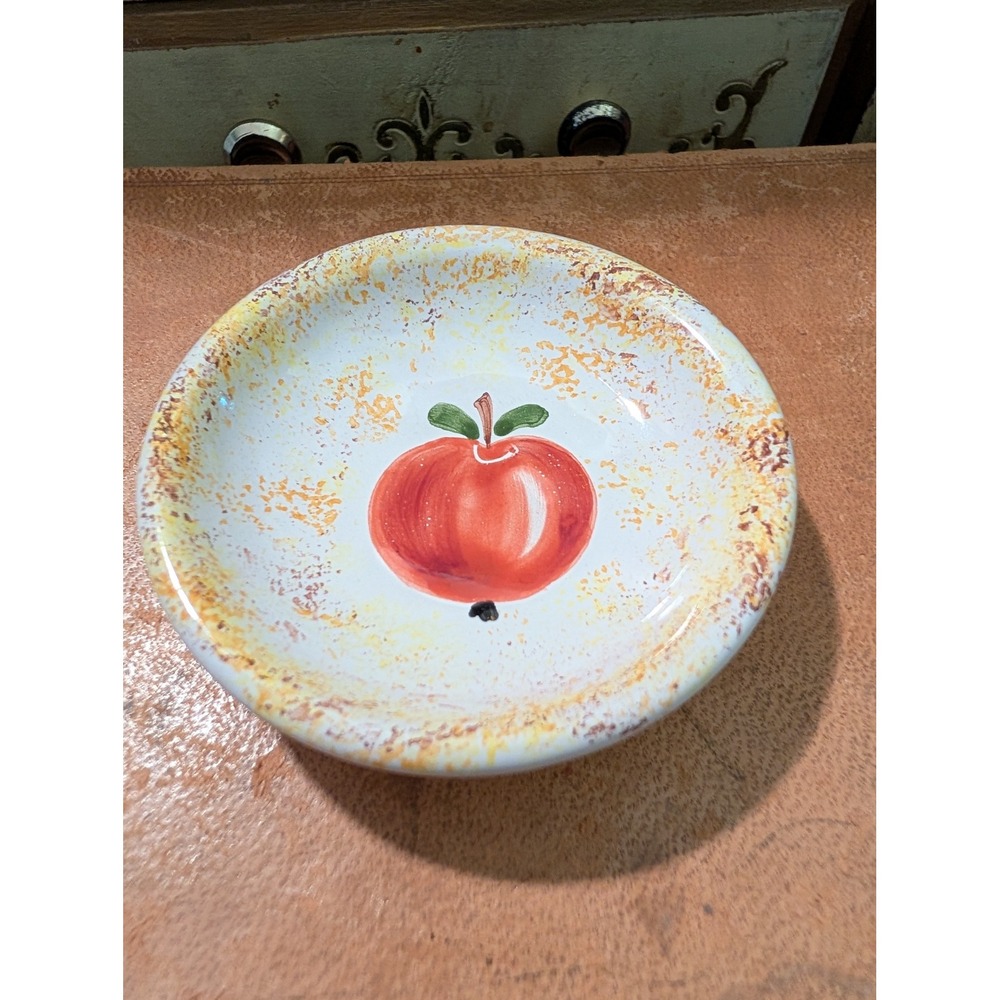 Hand Painted Apple Ceramic Butter Pat Small Dish 3 Inch Farmhouse Kitchen Decor